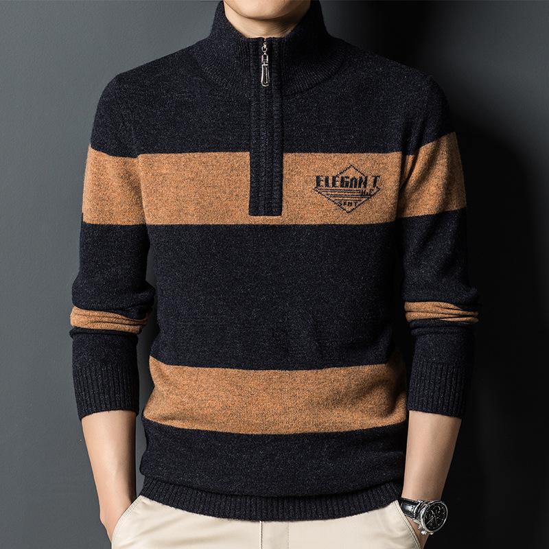 

Мужская шерстяная шерстяная осенне-зимняя повседневная трикотажная рубашка с контрастным воротником на молнии, свитер с полувысоким воротником 3XL жёлтый