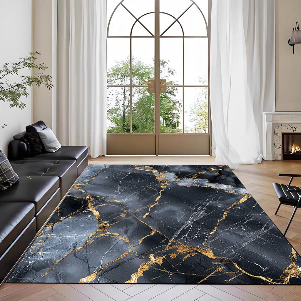 Modern Luxury Marble Carpets for Living Room Decor Fashion Gold Wire Sofa Side Coffee Tables Mat Non-slip Washable Bedroom Rugs