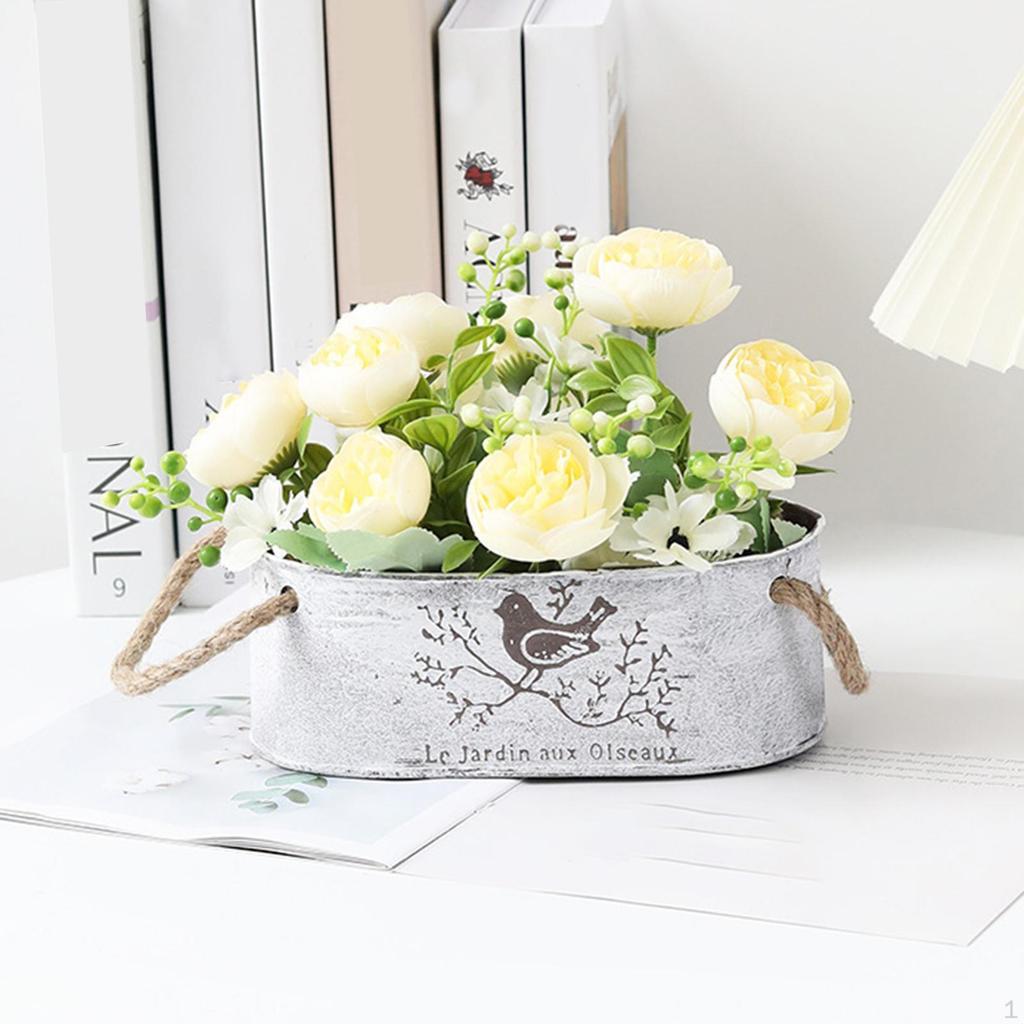 Iron Flower Bucket French Outdoor Indoor Ornament Farmhouse Pots Barrel Plant Planter