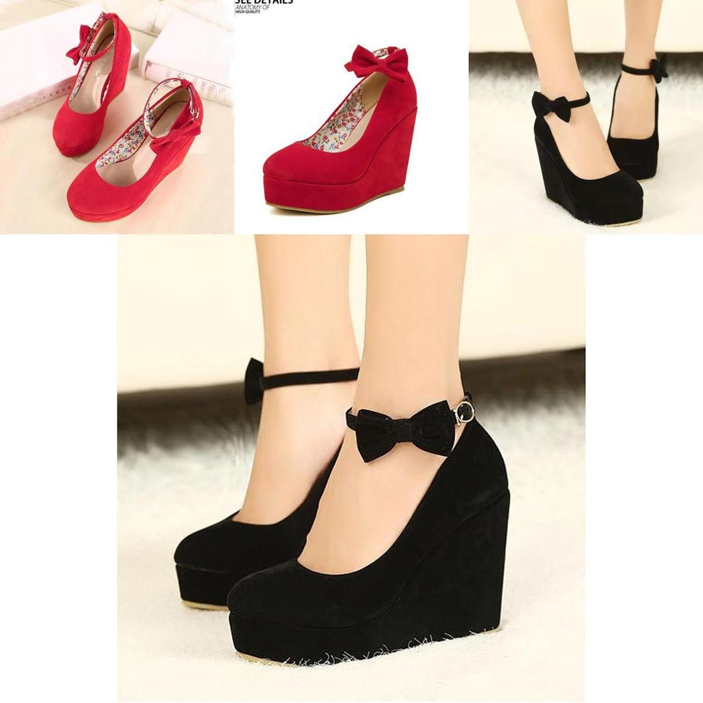 Elegant And Trendy New Fashion Women's Bow Tie Ankle Heel Platform Wedge Shoes