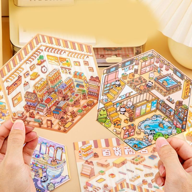 Miniature Scene Sticker Miniature Simulated Cabin Scene Sticker for Scrapbooking Journal Notebook Photo Album Phone Case