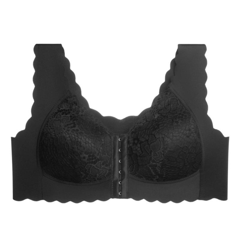 Plus Size Women's Thin Front Buckle Lace Non Rewire Gathering Sexy Sleep Fixed Cup Bra