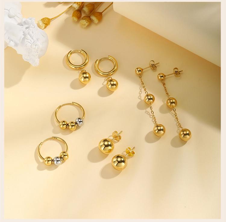 Bead Ball Earrings, Stainless Steel Women Earring Gold Plated, Beaded Hoops Huggie Jewelry