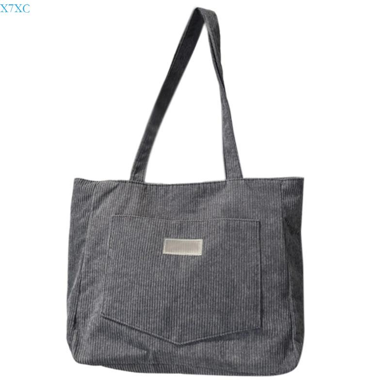 X7XC Fashionable Color Corduroy Handbag Spacious Shoulder Bag With Pocket