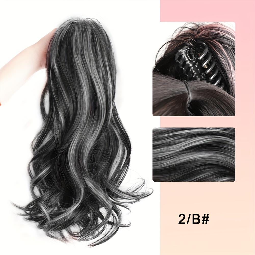 Elegant Highlights Color Synthetic Fiber Ponytail Claw Clip In Hair Extensions For Women 14 Inch Wavy Fountain Ponytail