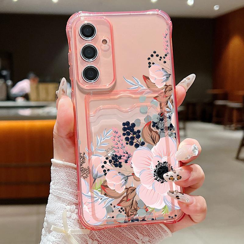 

Красивый цветочный узор противоударный прозрачный чехол для Samsung S24 FE S23 Ultra S22 A16 A15 A55 A35 A54 прозрачный слот для карт мягкий силиконовый чехол для телефона Samsung S23 Plus