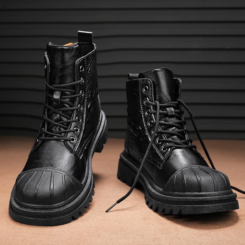 2024 New Autumn and Winter Leather High Cut Martin Boots for Casual and Versatile Men's Work Boots with Increased Height Size 39