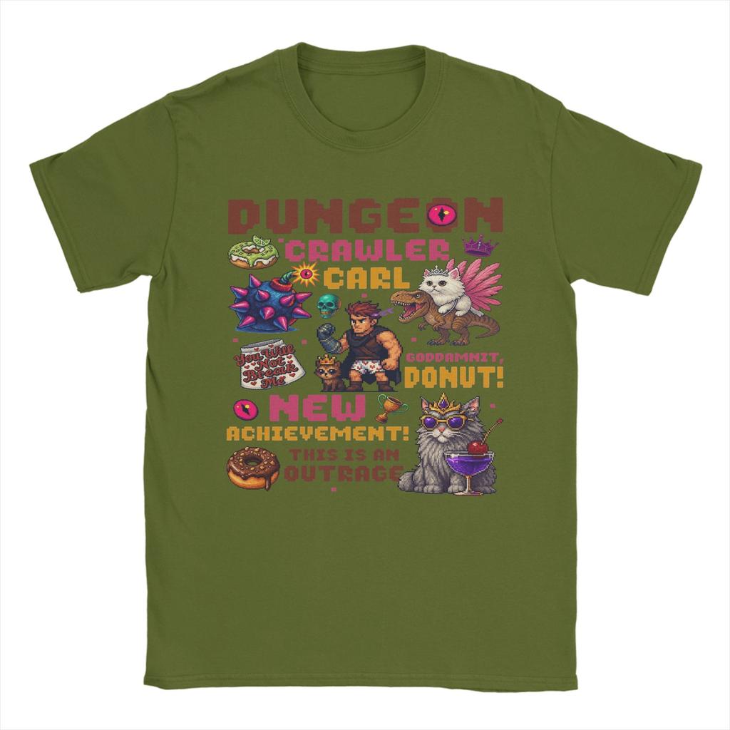 Dungeon Crawler Carl Princess Donut and Mongo T Shirts Men Cotton Vintage TShirt Round Collar Tees Short Sleeve Tops Gift Idea