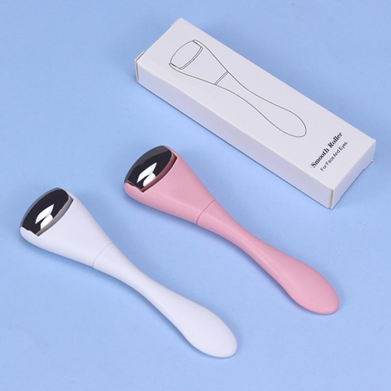 Dual-Head Stainless Steel Roller Eye Cream Stick with Silicone Beauty Massager and Spoon