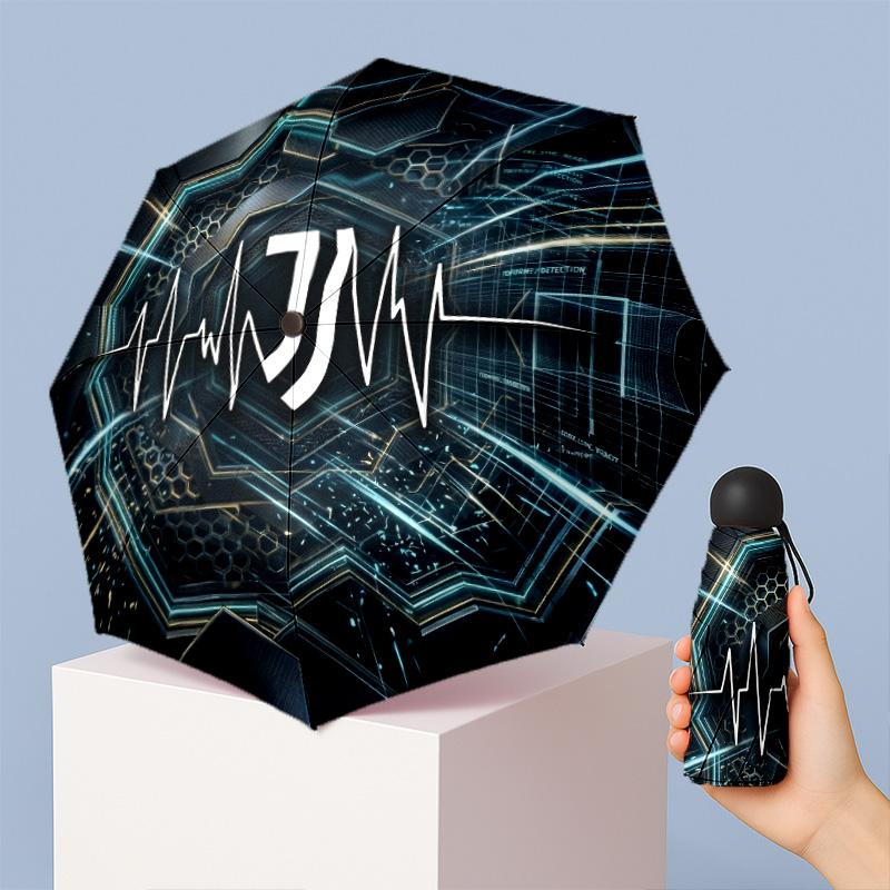Ombrello Pieghevole Compatto Antivento Impermeabile Leggero con Stampa Pattern Juventus FC, Mini 5 Pieghe, 8 Stecche, Portatile