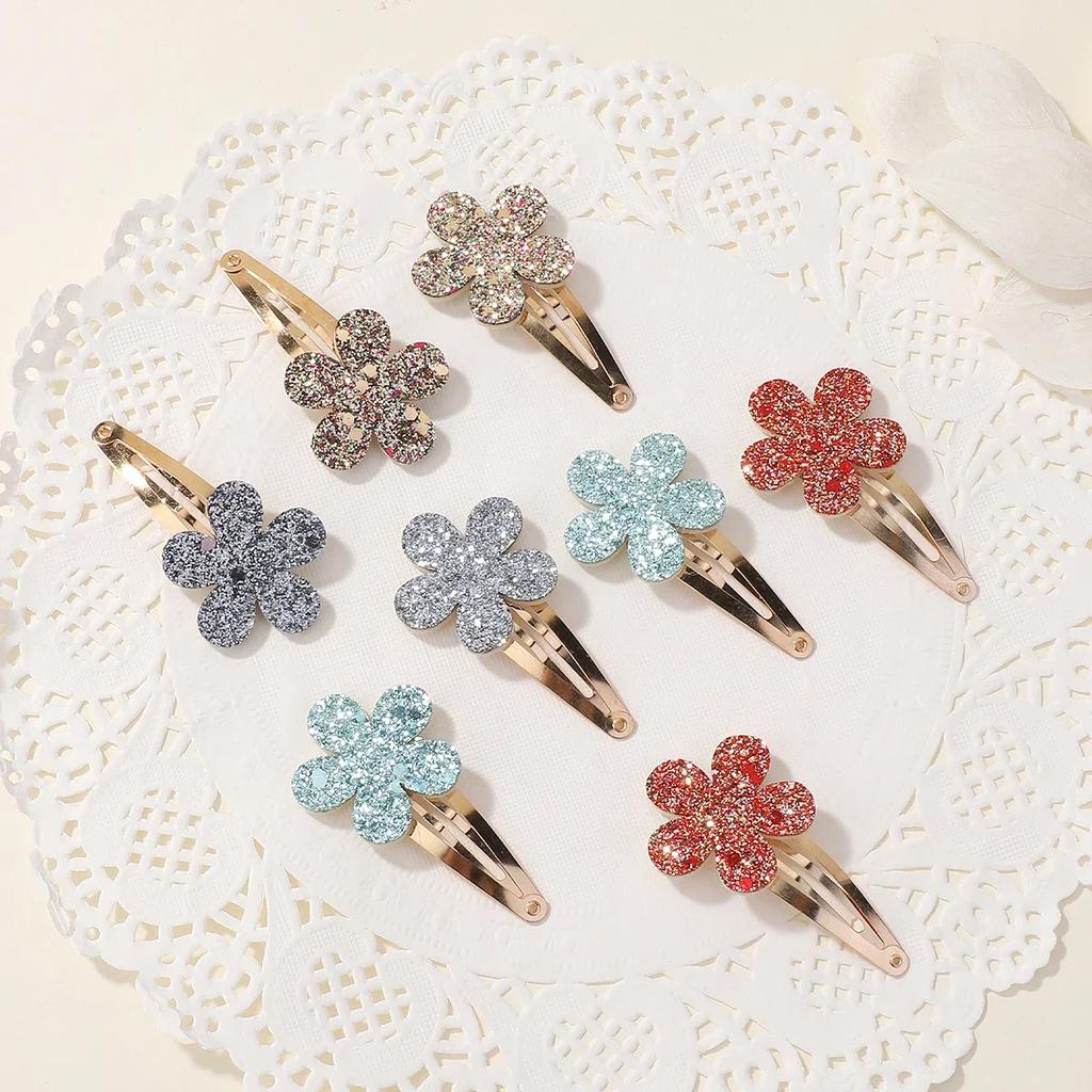 8Pcs Fashion Glitter Rainbow Flower Rabbit BB Handmade Hairpins For Cute Girls Hair Clips Barrettes Headwear Hair Accessories