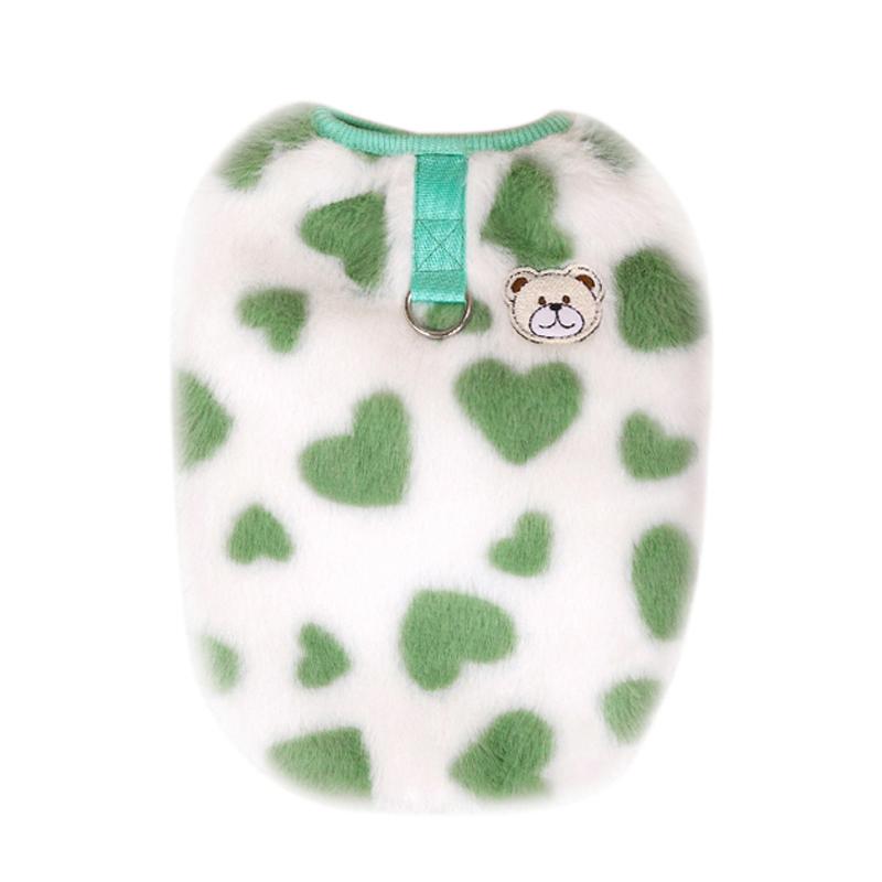 

Зимний теплый свитер для собак, милая одежда с рисунком в виде сердца для маленьких собак, мягкий жилет для щенков, чихуахуа, плюшевый йоркширский терьер, одежда для пуделя M зелёный