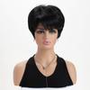Stylish Women Short Layered Wave Hair Synthetic Black Wigs with Bangs for Daily Cosplay Lolita Heat Resistant Fibre