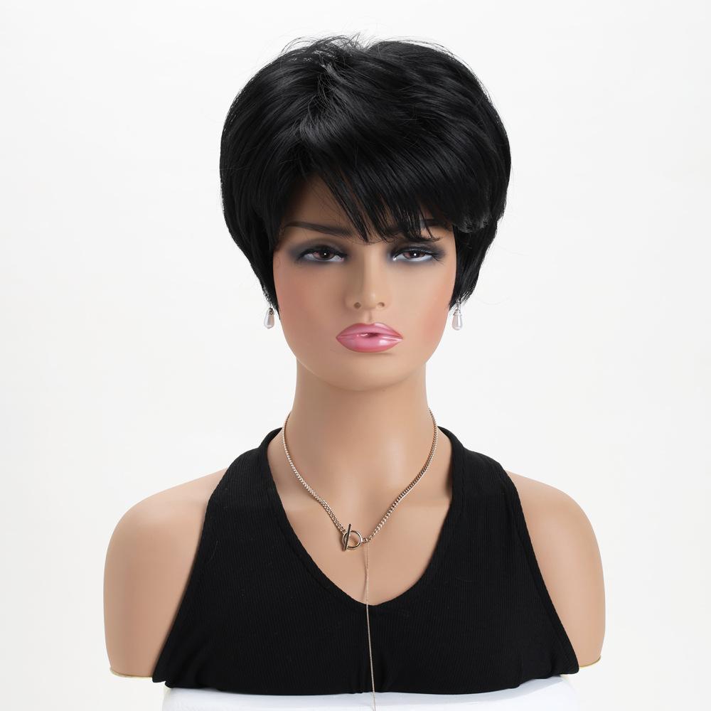 Stylish Women Short Layered Wave Hair Synthetic Black Wigs with Bangs for Daily Cosplay Lolita Heat Resistant Fibre