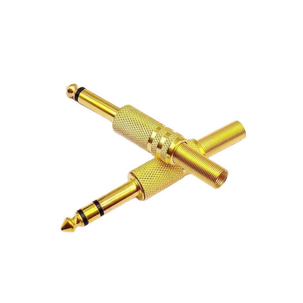 Gold Plated Mono Stereo 6.35mm 6.5mm Soldering Audio Plug 2/3 Pole Metal 1/4 Inch Connector For Mic Guitar Amp Mixer Recording