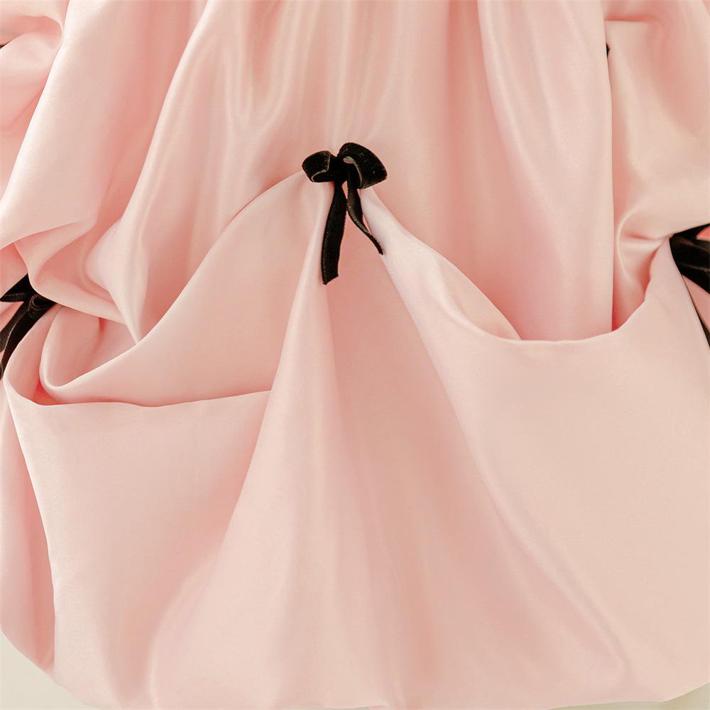 Elegant Girls' Princess Dress - Bow Puff Sleeve Birthday & Fashion Show Gown
