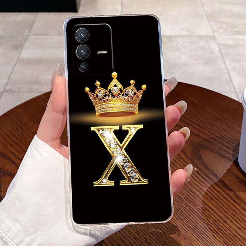 For Vivo V23 Pro New Crown Letter Pink Shiny A To Z Couple Phone Case For Vivo V23 Pro Transparent TPU Shockproof Soft Casing