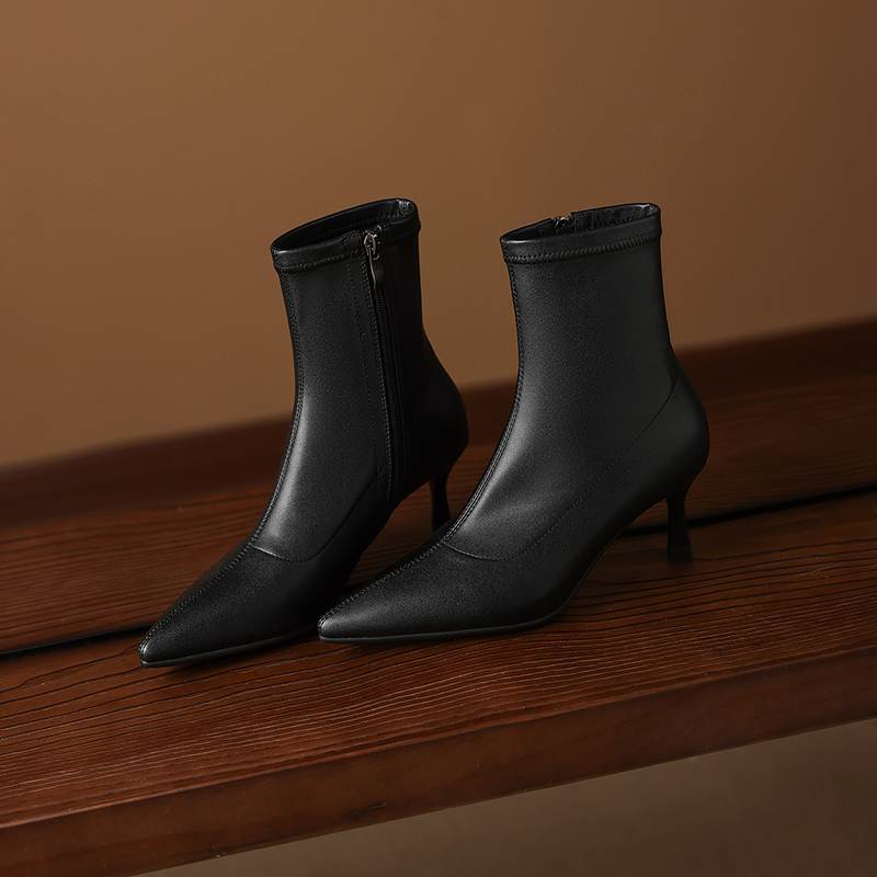 Krazing Pot Microfiber Pointed Toe Thin High Heels Modern Boots Size 42 Zip Women Elastic Ankle Boots