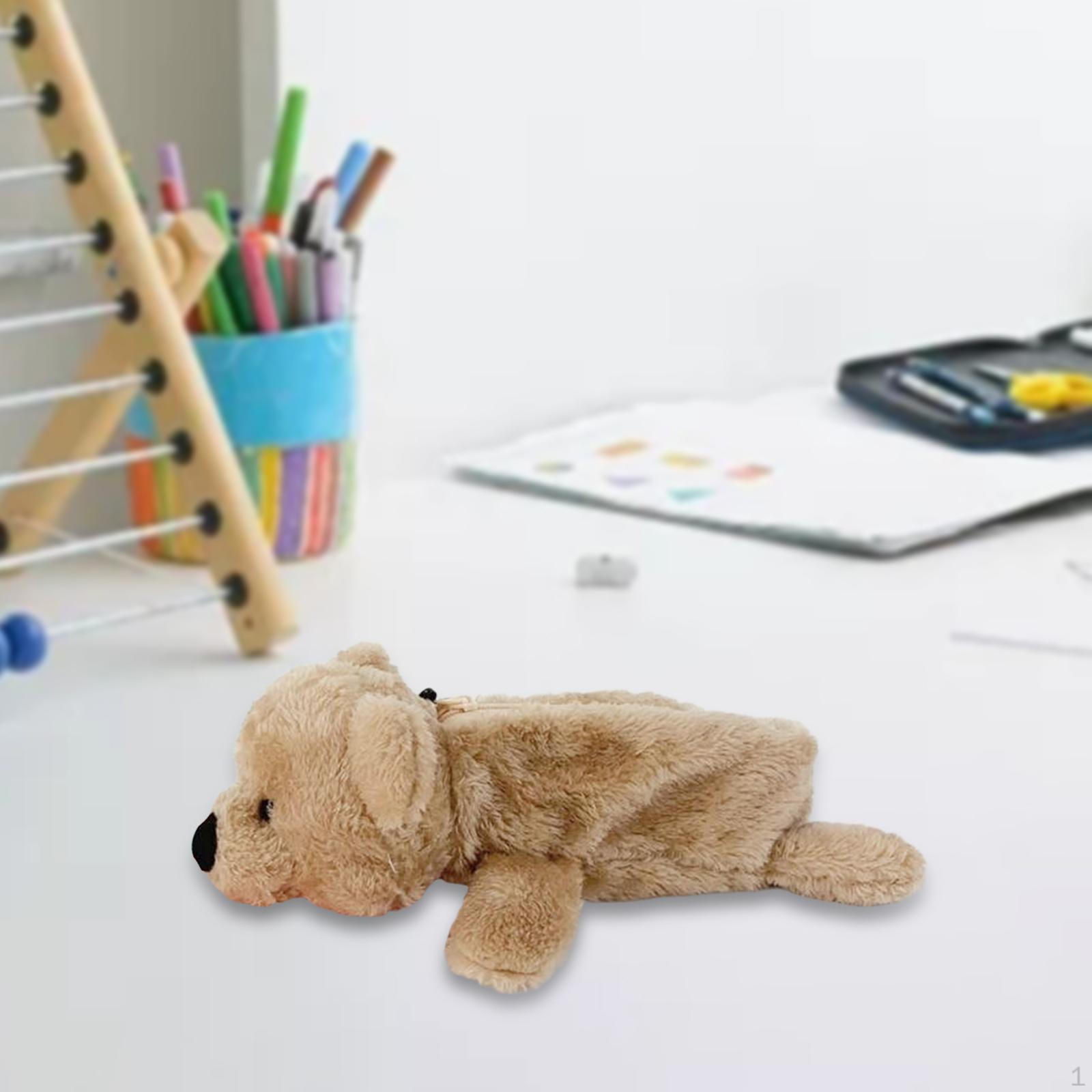 

Плюшевый пенал с головой медведя, сумка для ручек, легкий мультяшный чехол на молнии с животными, канцелярский чехол светло-коричневого