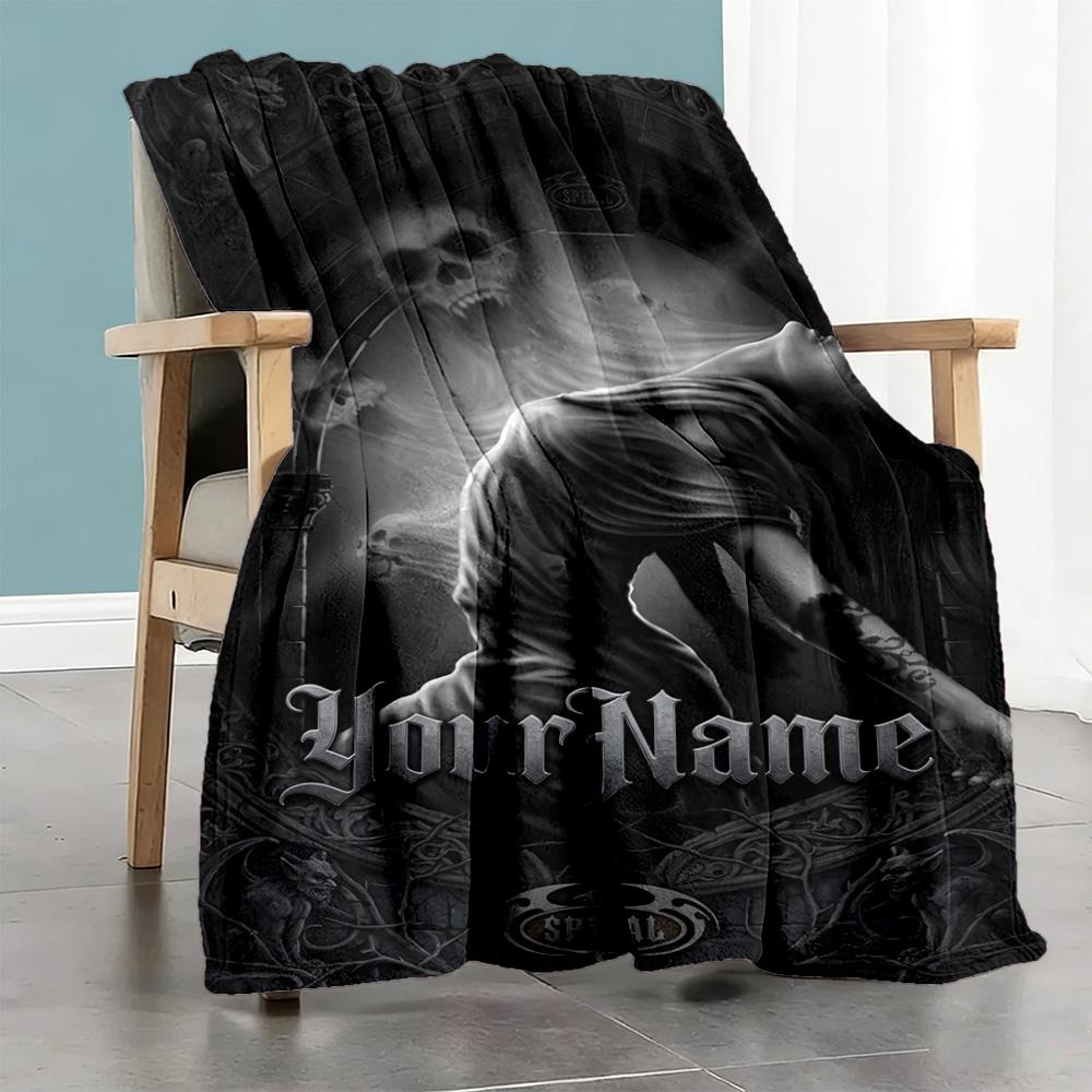 Gothic Illustrations Customize Your Name Blanket Cozy Personalized Blanket Soft Warm Cozy Perfect for Chair Office Chair Bed Home Decor All-Season Use