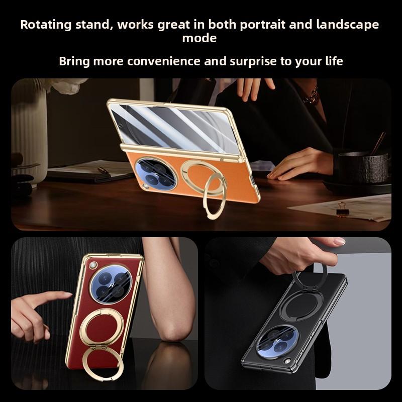 For OPPO Find N6 Case Luxury PU Leather Ring Stand Magnetic Wireless Charging Protective Back Cover For Find N6 N 6 Phone Shell