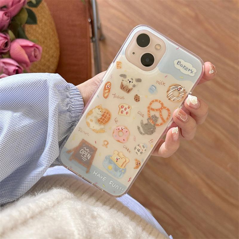 

Cute cookie and bread animal case suitable for iPhone 17 Pro Max, Apple 16, 14, 15, double-layer, girly style iPhone 17