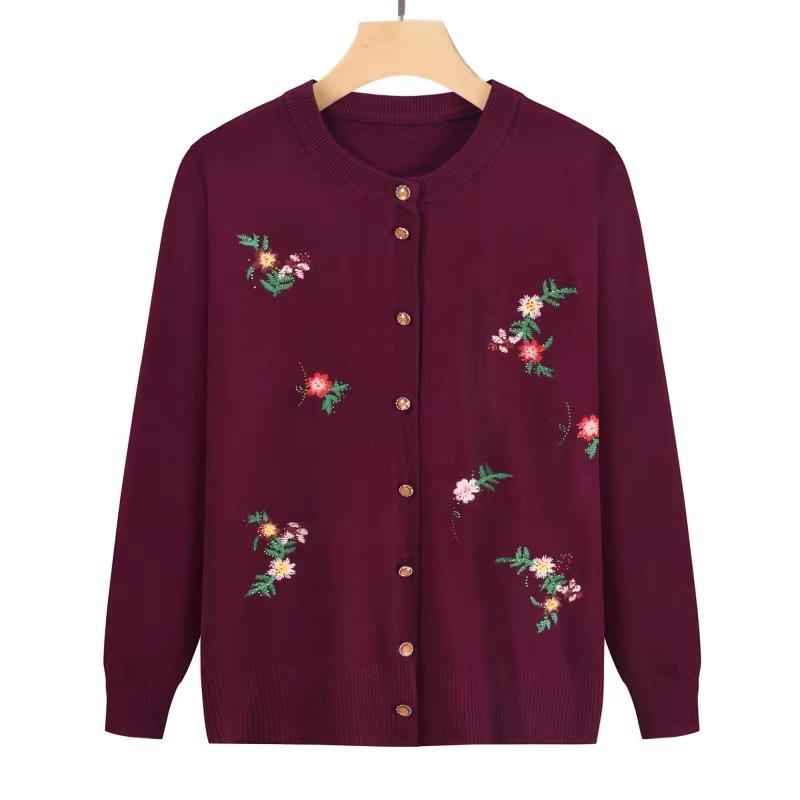 Grandma's Embroidered Knitted Cardigan for Middle-Aged and Elderly Ladies - Spring/Autumn Sweater Jacket for Women.