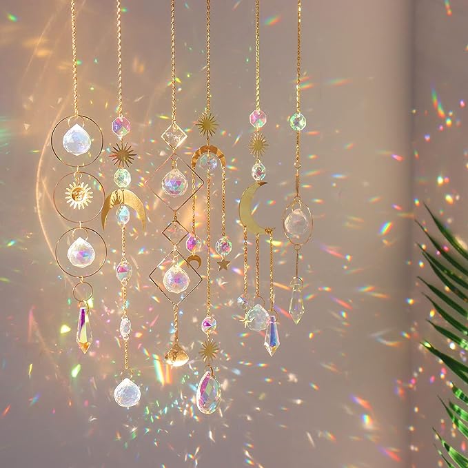 5pcs Colorful Light Catcher Hanging Chain Pendant Decorative Crystal Ball For Window Home Garden Party Wedding Decoration