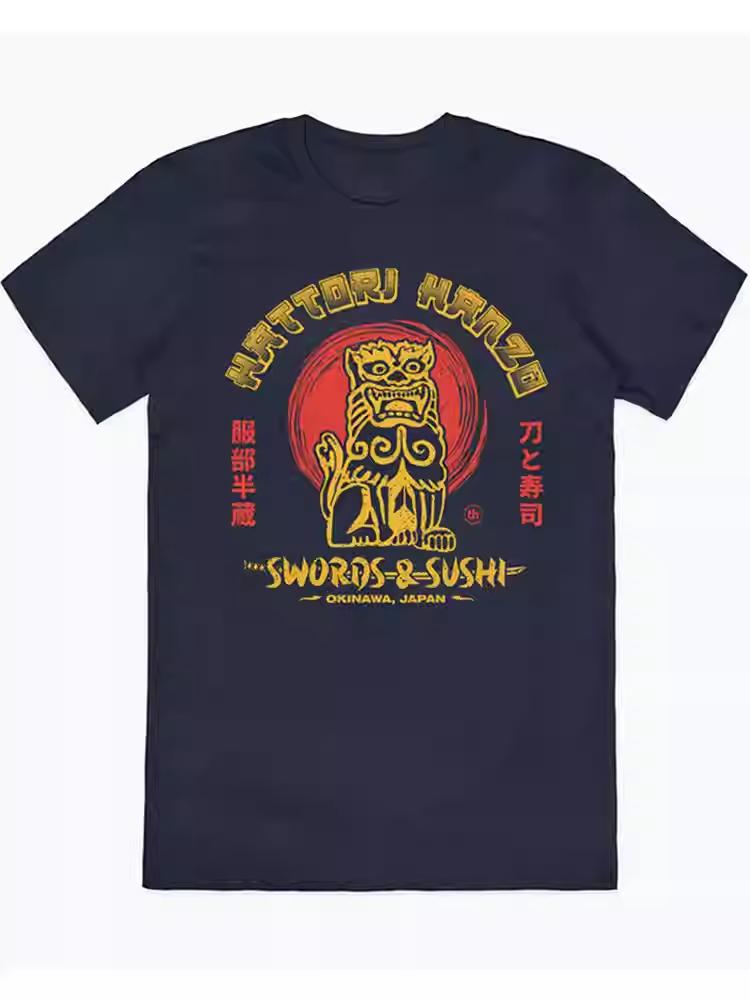 2026 New HATTORI HANZO SWORDS AND SUSHI Fukuhi Hanzos Swords and Sushi Print Tshirt Short Sleeve Streetwear Mens Tshirt Top