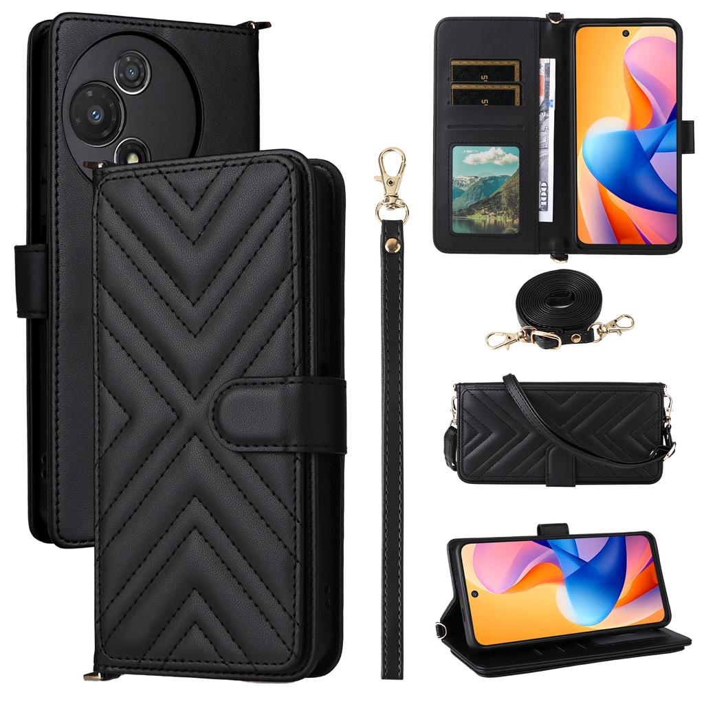 For TCL 60R 5G/60 5G Wallet Case with Shoulder/Wrist Strap Leather Phone Cover Stand