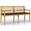 Vidaxl Ławka Batavia Z Czarna Poduszką, 150 Cm, Lite Drewno Tekowe