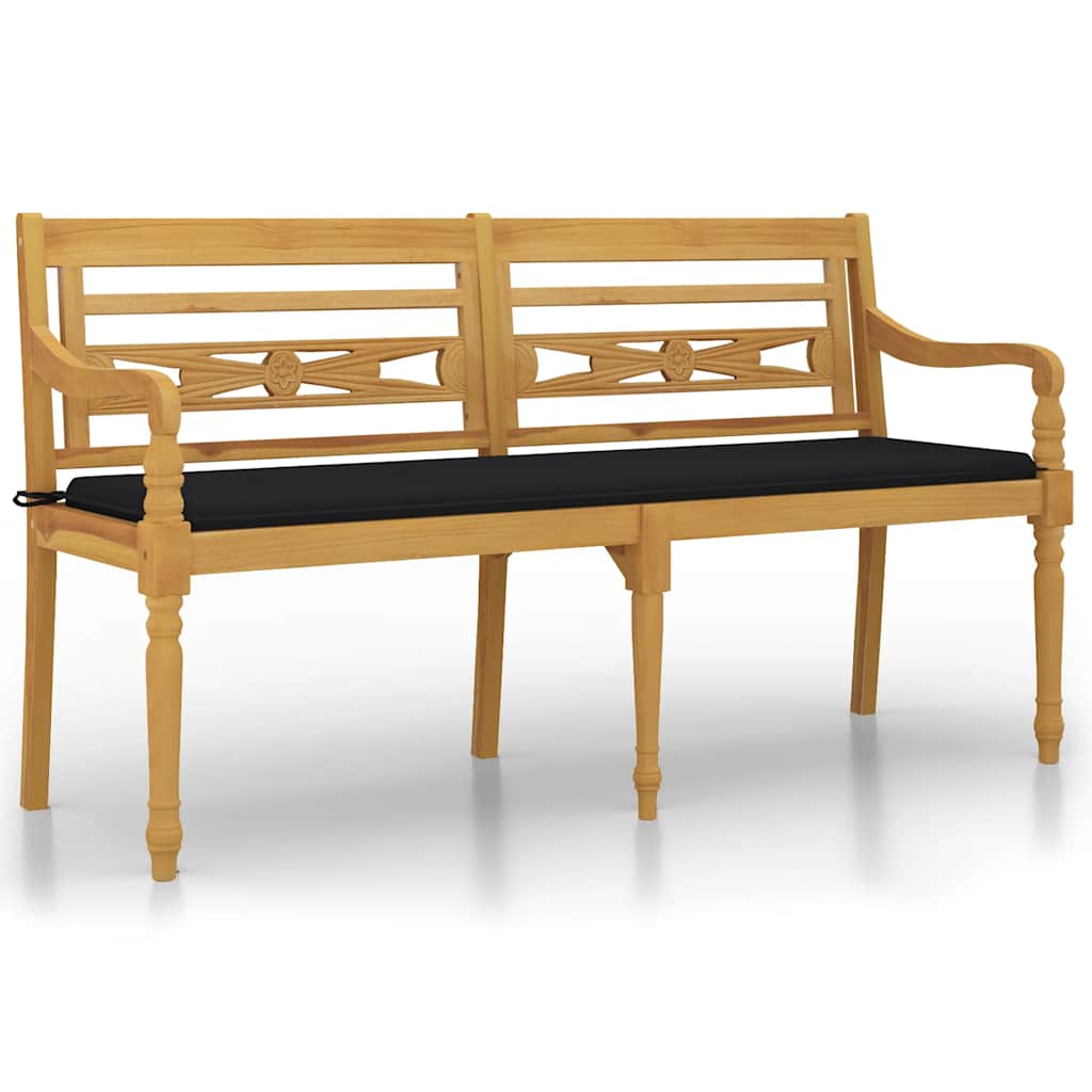 Vidaxl Ławka Batavia Z Czarna Poduszką, 150 Cm, Lite Drewno Tekowe