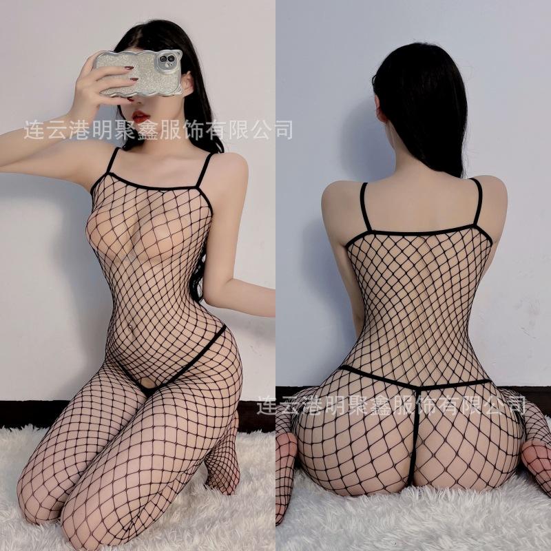 Sexy lingerie one-piece stockings mesh sexy black silk perspective seduction crotch passion free bed large size
