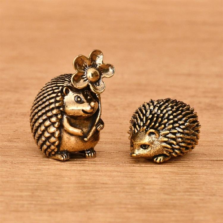 Brass Hedgehog Sculpture Miniature Animal Figurine Antique Metal Ornament Lucky Fengshuis Statue Desktop Decors Gift