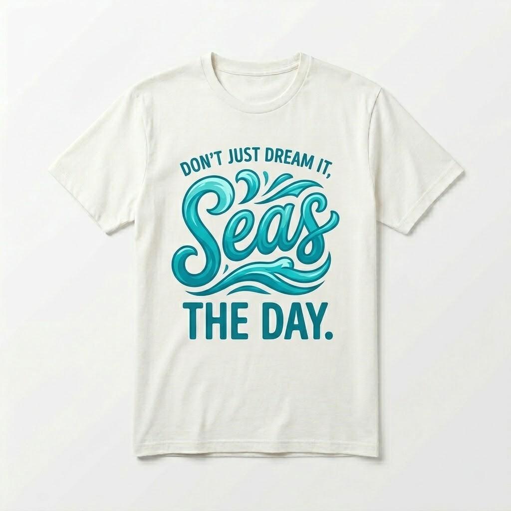 Seas The Day T-Shirt Funny Ocean Pun Summer Tee Beach Lover Gift Retro S