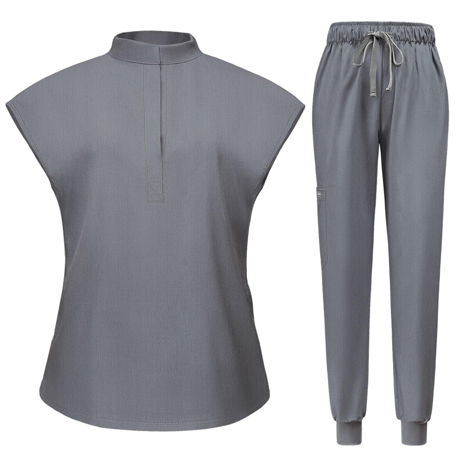 

Women s Short Sleeved Color Pocket Top Pants Work Clothes Two Piece Set Two Piece Set M