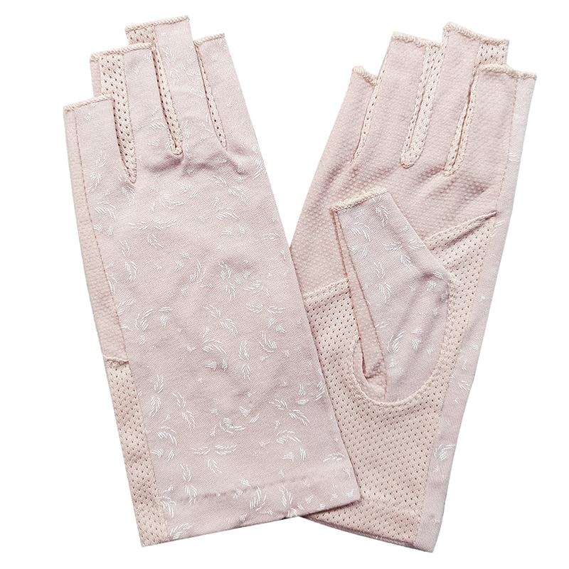 New Fashion Women's Cotton Dot Summer Fingerless Half Finger Anti-Skid Sun Protection Printing anti-UV Thin Short Driving Gloves
