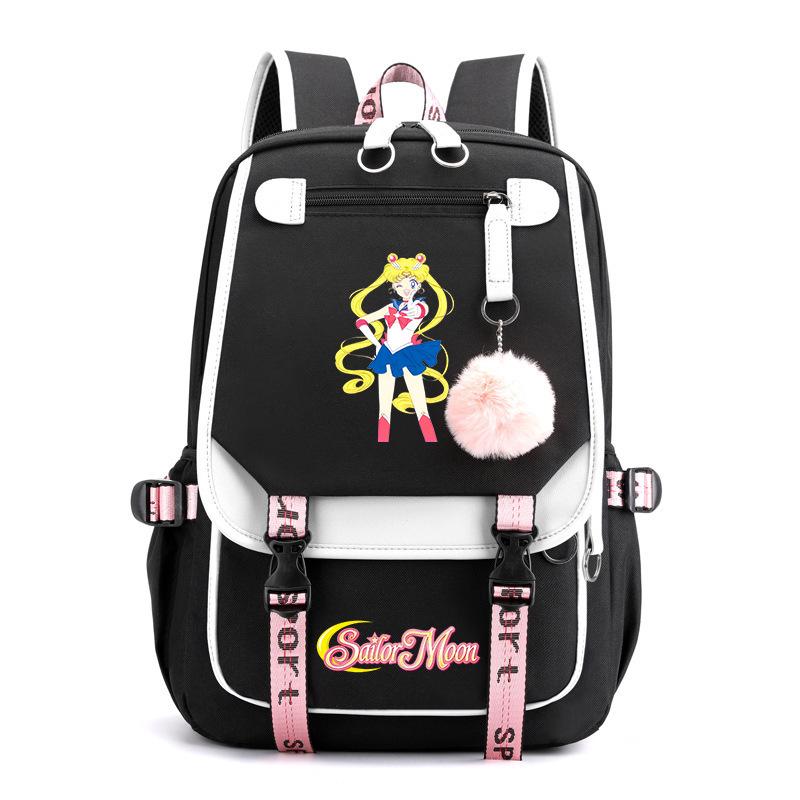 Sailor Moon Cute Anime Printed Student School Bag USB Interface Large Capacity Canvas Bag Computer Bag