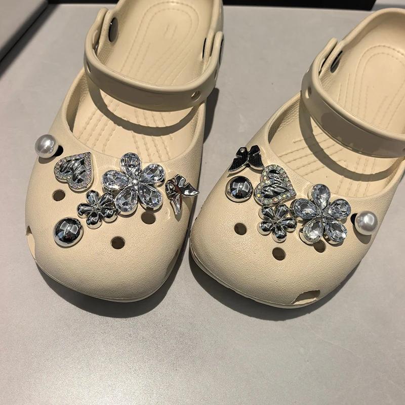 12pcs Luxury Crystal Shoe Charm Set for Ballet Flat Clogs Summer 2026 Removable Silver Rhinestone Garden Shoes Accessories Gift