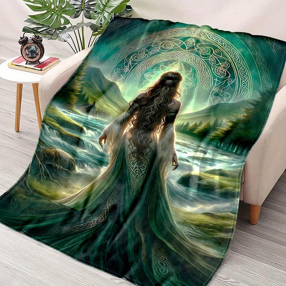 Mother Goddess Danu Print Flannel Throw Blanket - Mixed Color, Non-Woven Polyester, Digital Printing, Lightweight, All-Season