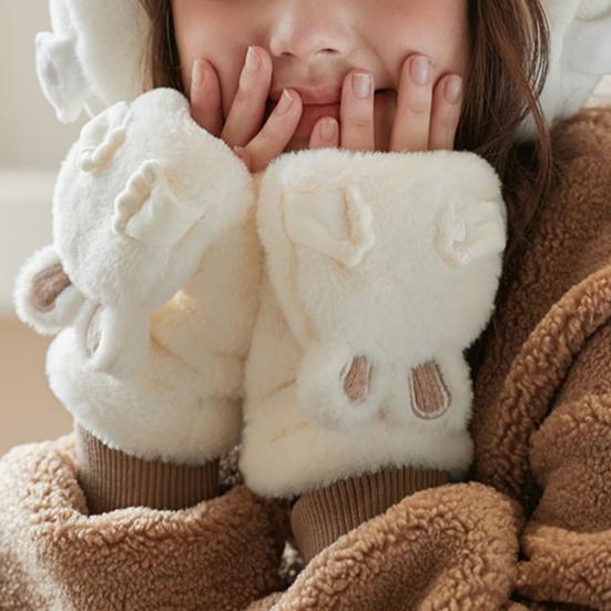 Damer Vinter Plysjhansker Fortykket Varm Luddete Kaninvotter Jenter Konvertible Vinter Fingerløse Votter for Sykling Utendørs Trening