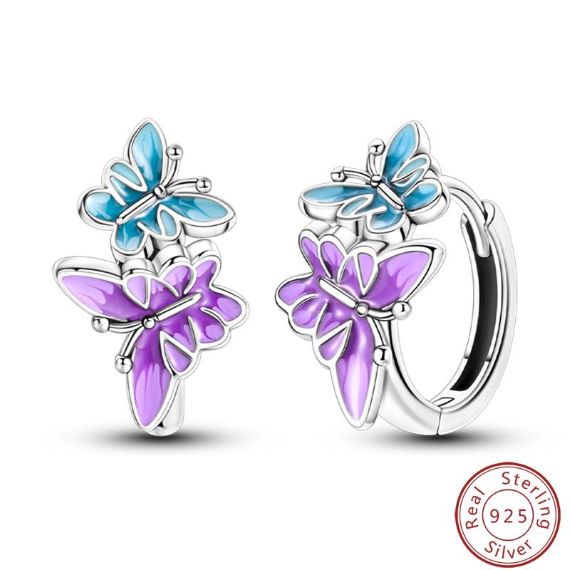 Pendientes de Plata de Ley 925 para Mujer con Diseño de Mariquita, Mariposa, Libélula y Flor de Iris Adecuados para Bodas y Fiestas Joyería Exquisita