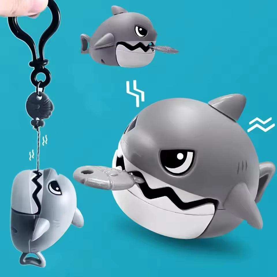 Funny Cute Pull String Shark Keychain Biteable Cartoon Pendant Bag Small Shark Keychain Charm Stress Relief Toy Kids Adults Gift