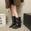 British style pointed head thick high-heeled short boots women's new spring skirt height-increasing and thin trouser boots women's
