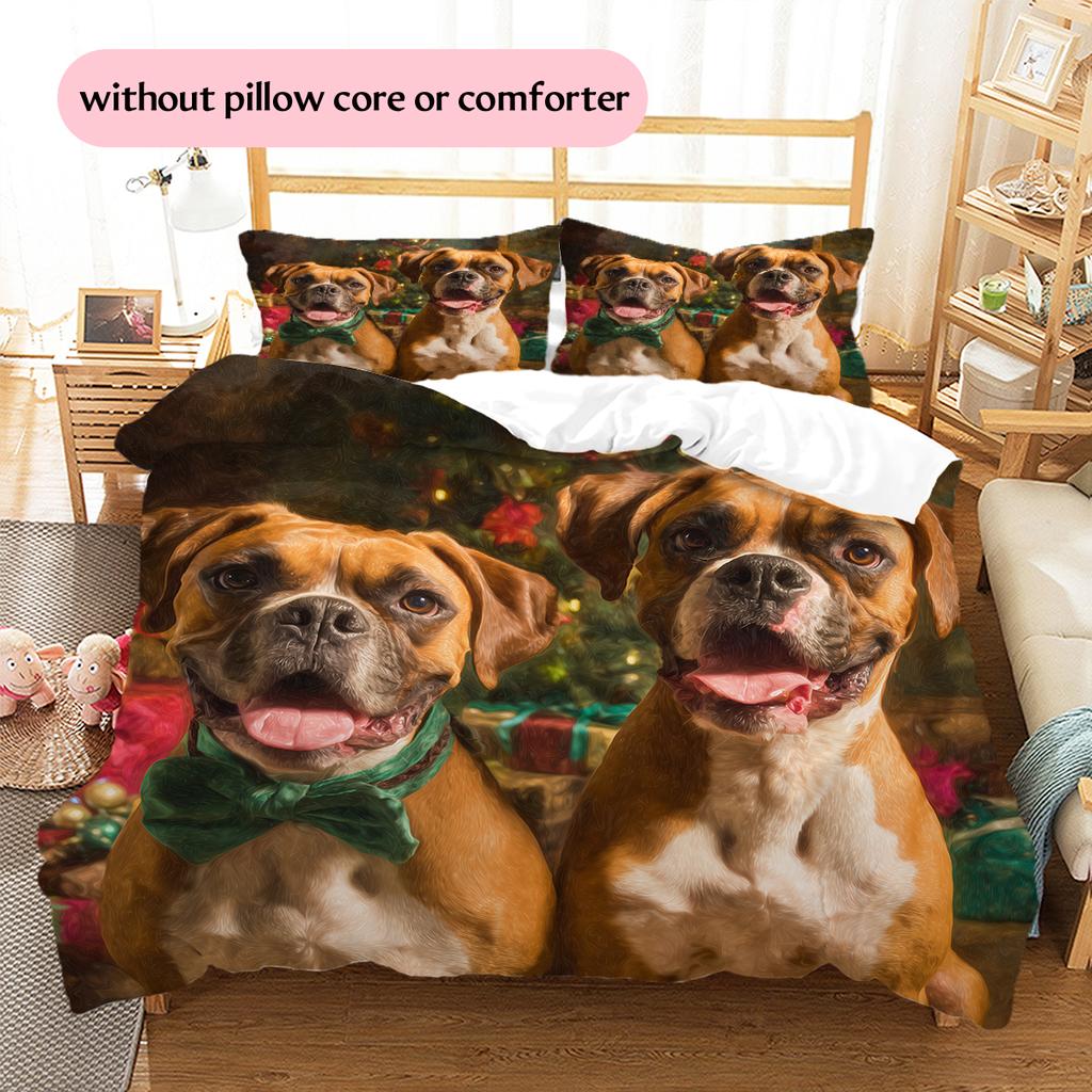 Two Boxer dogs Pattern Bedding Home Decoration Birthday Gift (1 * duvet cover + 2 * pillowcase, without core)