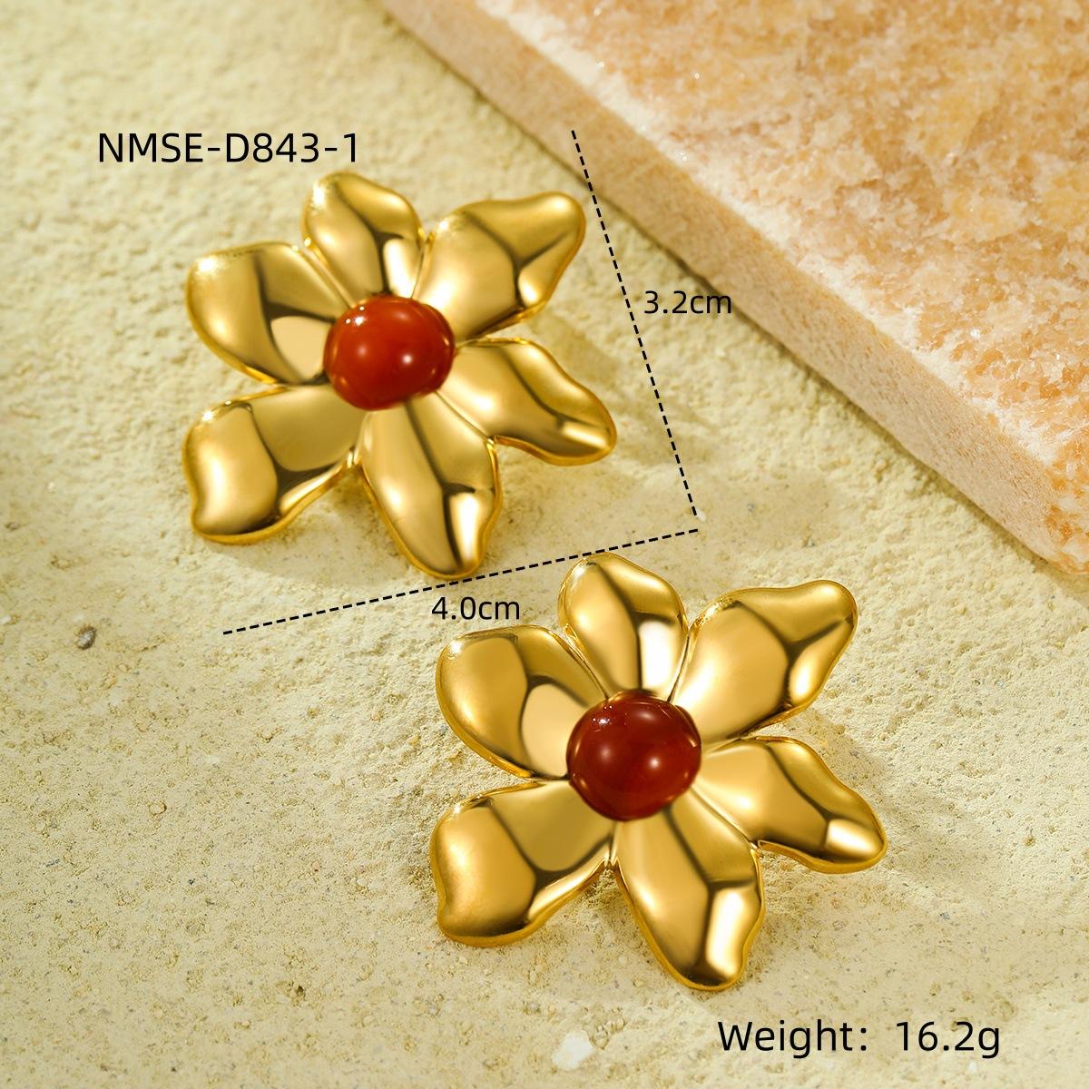 GEMCHIC Women s 18K Gold Plated Stainless Steel Irregular Flower Petal Natural Stone Titanium Steel Earrings Studs