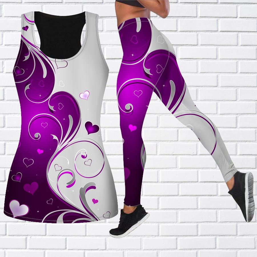 Tenue de Yoga imprimée fleur en forme de cœur pour femmes, jambières d'exercices à la mode, pantalons de sport décontractés