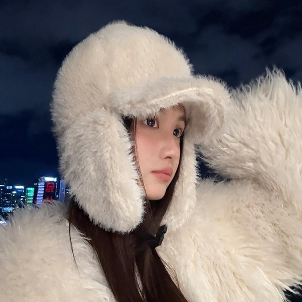 Fluffy Winter Cap Plush Plush Hat Cozy Ear Protection Hat  for Women