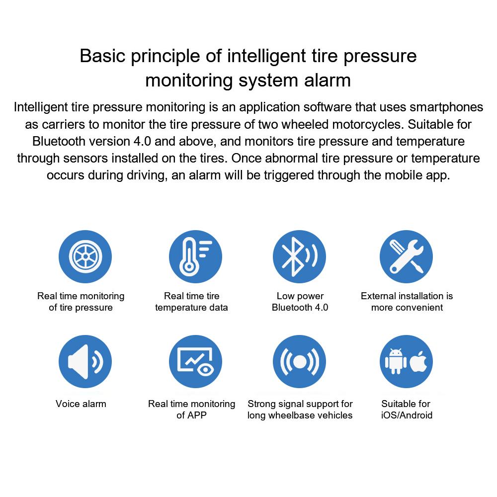 Phone Display External Alarm Tire Pressure Sensors Bluetooth APP Car TPMS Tire Pressure Monitoring System Motorcycle Car 2/4PCS