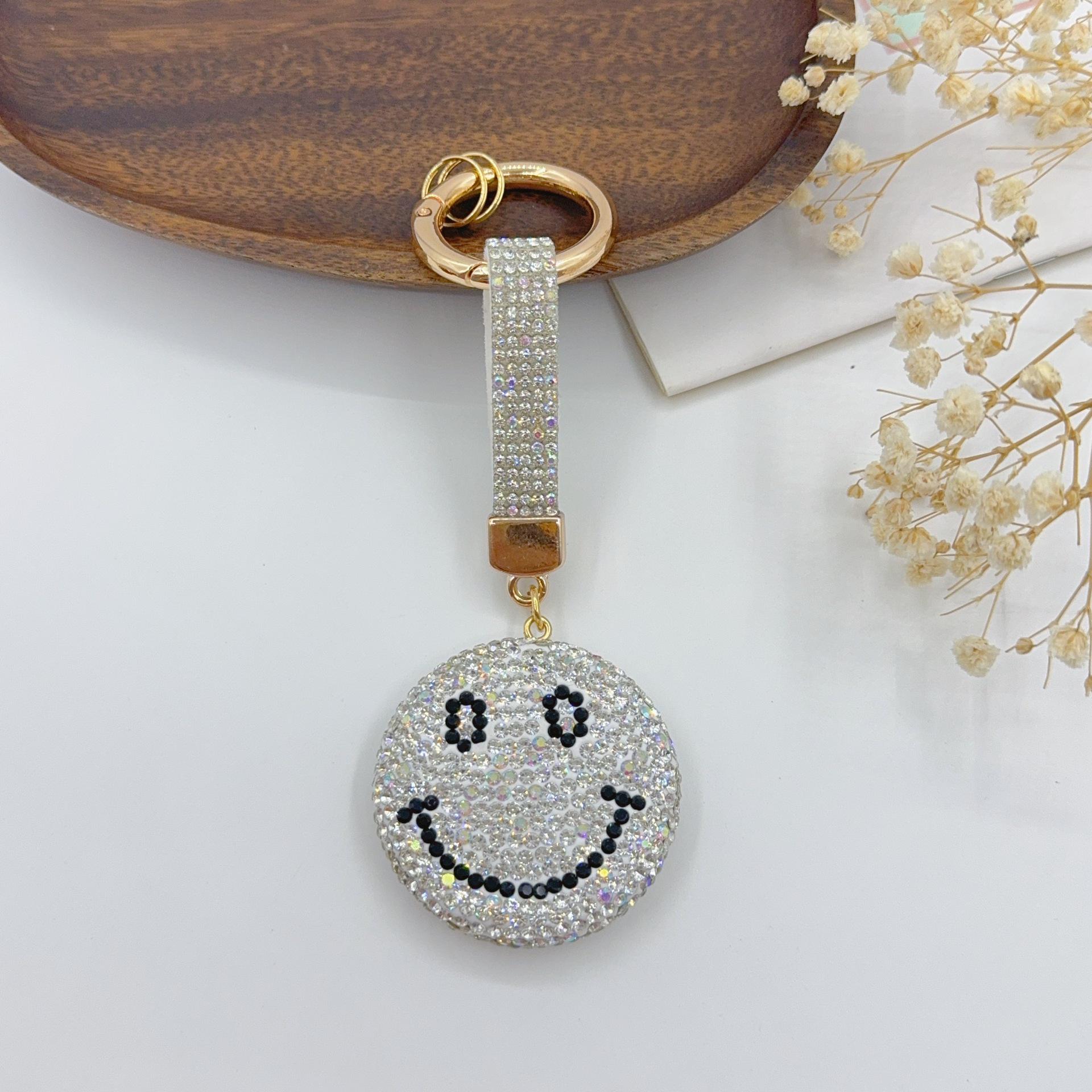 Cute Rhinestone Smile Face Keychain - Korean Polymer Clay Bag Charm & Car Pendant
